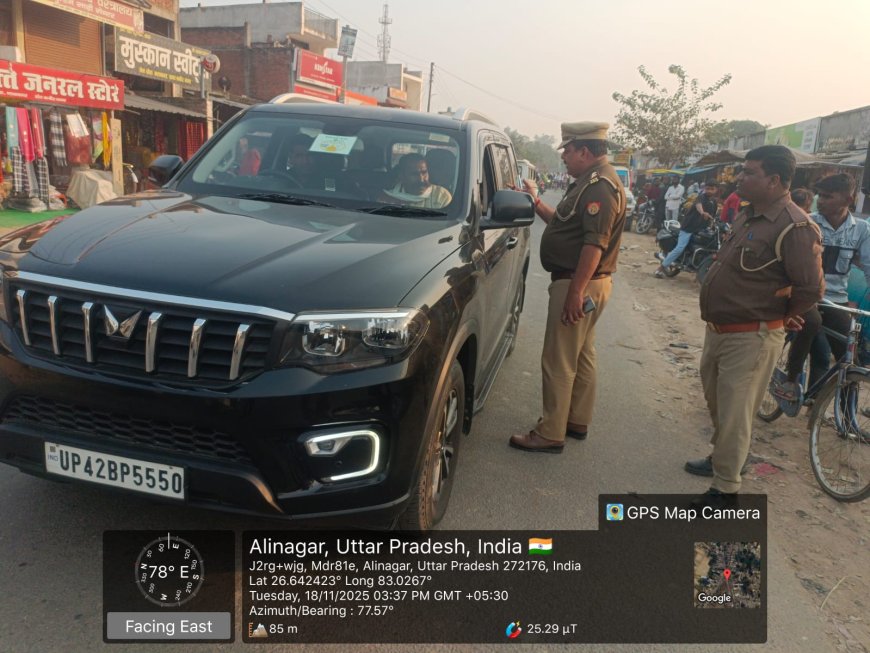 महुली क्षेत्र में 77 वाहनों से 80 हजार रुपये का ई-चालान किया गया