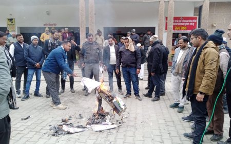 बांग्लादेश के विरुद्ध अधिवक्ताओं का फूटा आक्रोश, सड़क पर उतर किया प्रदर्शन, नारेबाजी कर फूंका पुतला