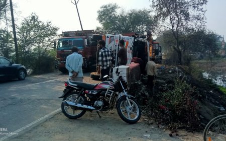 अनाज लदा ट्रेलर पलटा 