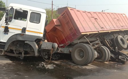 राम जानकी मार्ग पर हादसे के बाद एक लेन बंद, ट्रेलर न हटने से यातायात बाधित