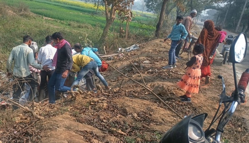 ई-रिक्शा अनियंत्रित होकर सड़क के नीचे पलटा, पांच घायल 