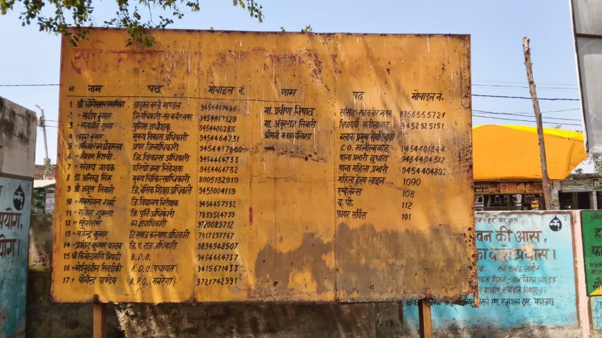 ब्लाक में लगा साइनबोर्ड पर अंकित हैं जनपद छोड़ चुके अधिकारियों के नाम और नंबर