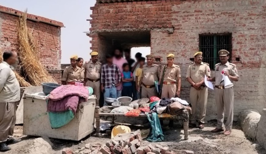 खलीलाबाद पुलिस ने फरार आरोपी के घर में किया कुर्की की कार्यवाही
